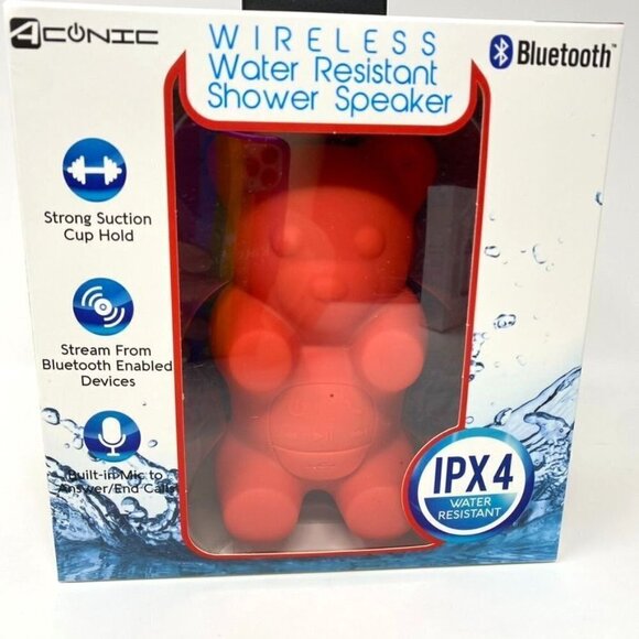Aconic Wireless Water Resistant Shower Speaker Red Bear IPX4 NIB - Picture 2 of 7